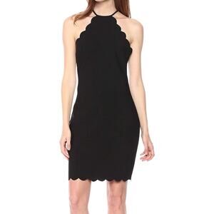 Likely Everly Scalloped Edges Sleeveless Halter Mini Sheath Dress Black 8